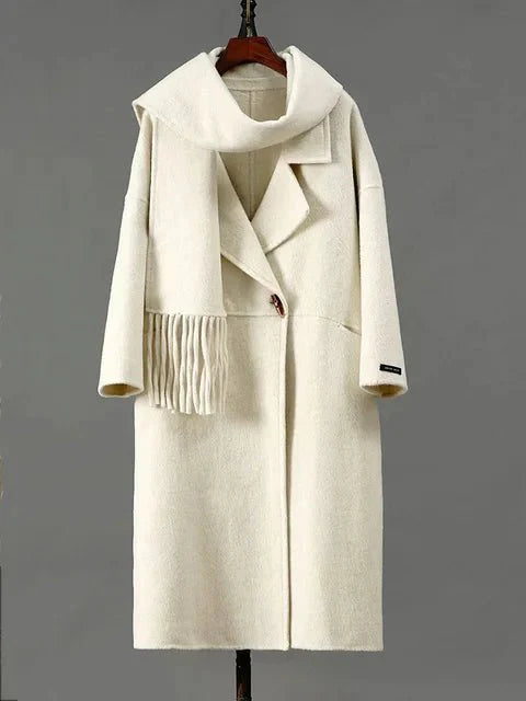 Single Button Scarf Collar Wool Coat