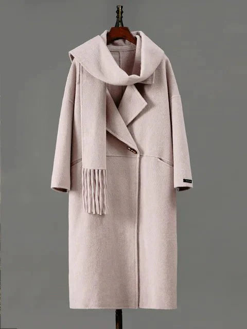 Single Button Scarf Collar Wool Coat