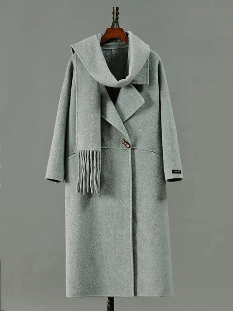 Single Button Scarf Collar Wool Coat