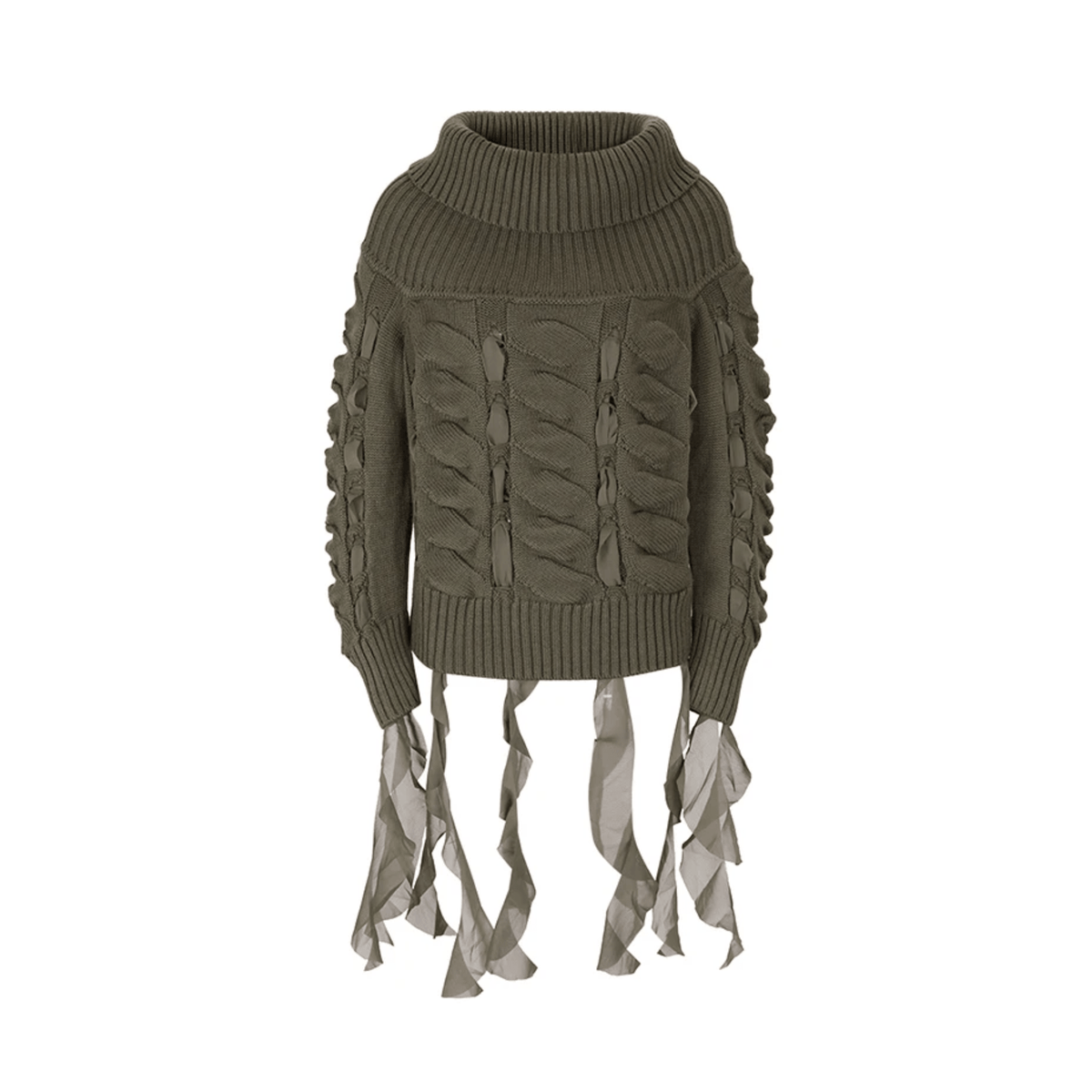 Slash Neck Tassels Knit Sweater