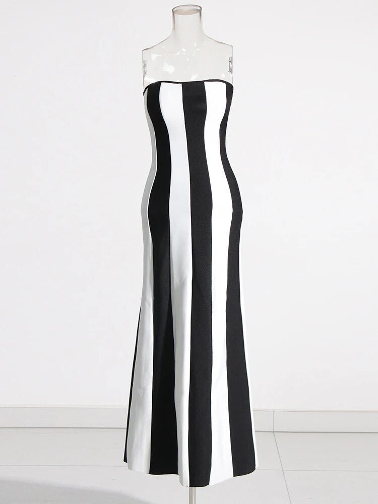 Sleeveless Backless Striped Slim Dress