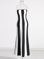 Sleeveless Backless Striped Slim Dress