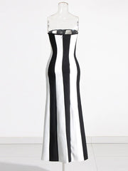 Sleeveless Backless Striped Slim Dress