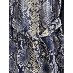 Snakeskin Pattern Vegan Leather Belted Coat