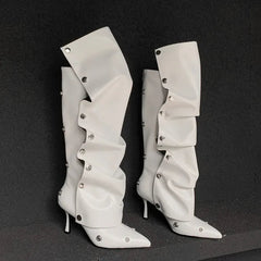 Snap Off Knee High Pleated Boots