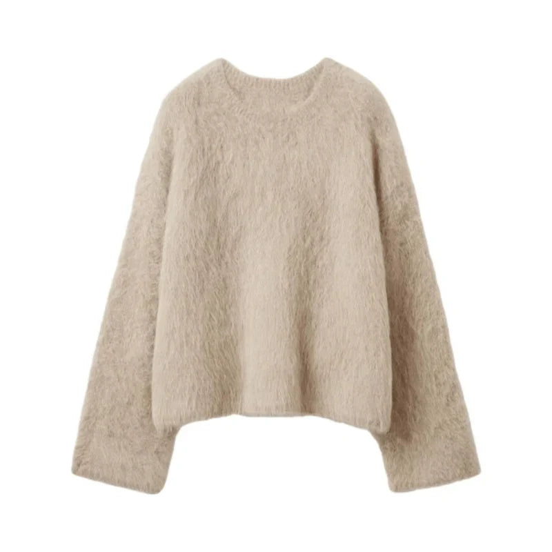 Casual Solid Mohair Knitted Sweater