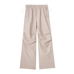 Solid Color Pleated Drawstring Pants