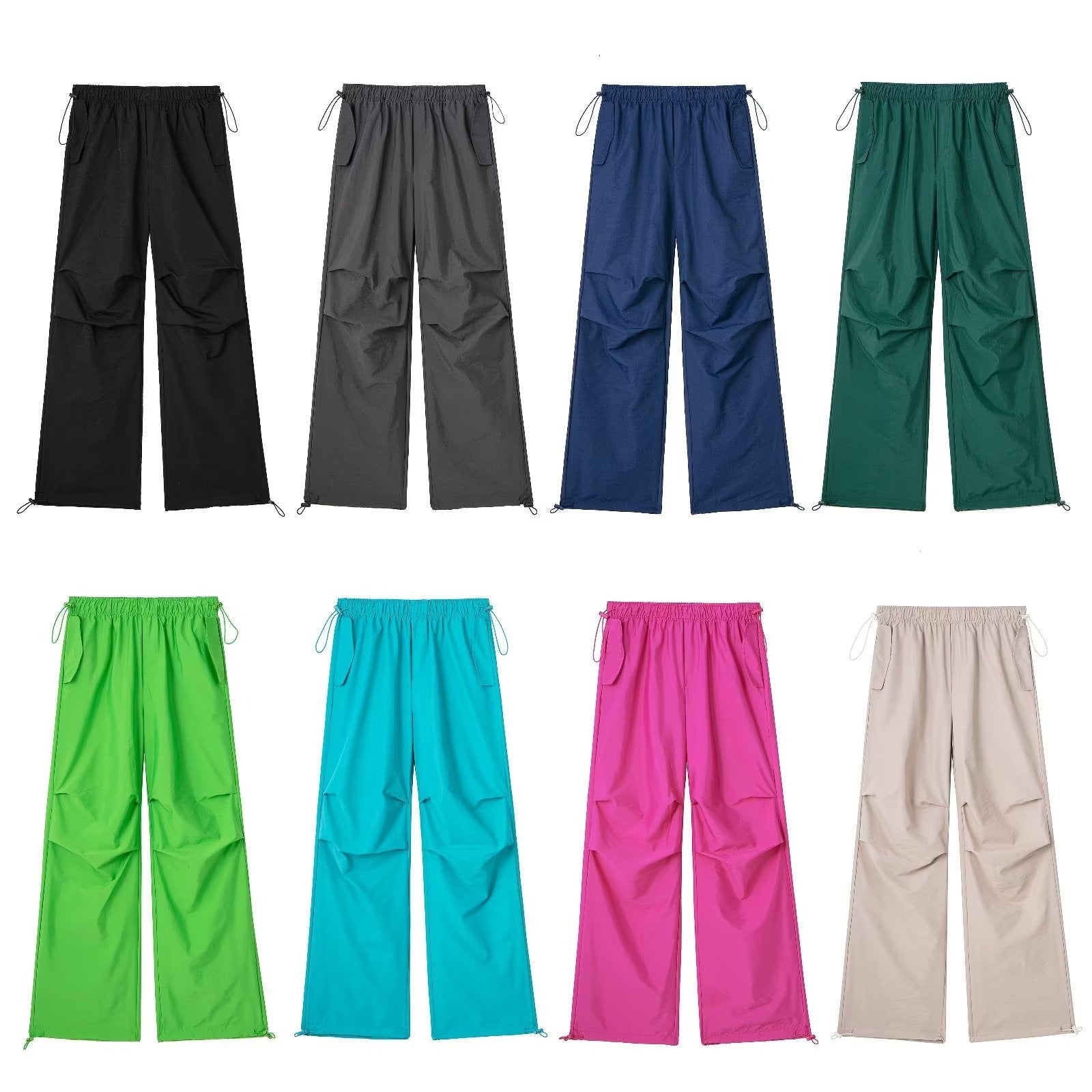 Solid Color Pleated Drawstring Pants
