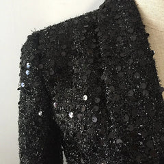 Sparkling Sequined Double-Breasted Slim Blazer