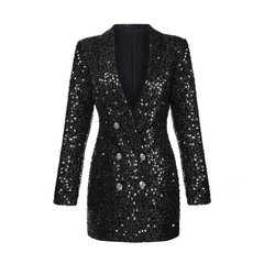 Sparkling Sequined Double-Breasted Slim Blazer