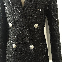 Sparkling Sequined Double-Breasted Slim Blazer