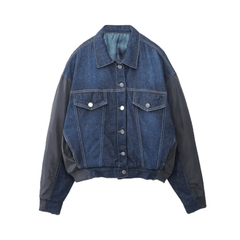 Spliced Denim Loose Bomber Jacket