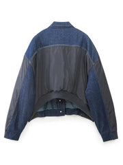 Spliced Denim Loose Bomber Jacket
