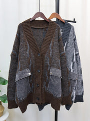 Spliced Denim Pocket Knit Cardigan