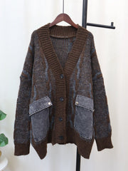 Spliced Denim Pocket Knit Cardigan