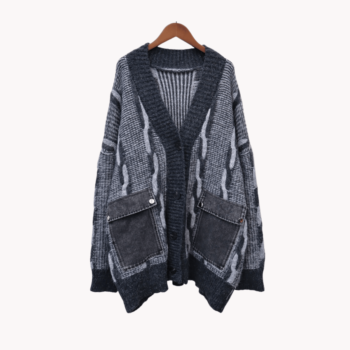 Spliced Denim Pocket Knit Cardigan