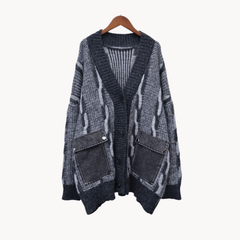 Spliced Denim Pocket Knit Cardigan