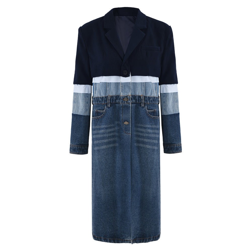 Spliced Denim Skirt Trench Coat