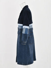 Spliced Denim Skirt Trench Coat