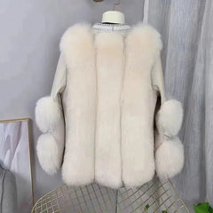 Spliced Faux Fur and Leather Coat