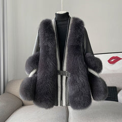 Spliced Faux Fur and Leather Coat