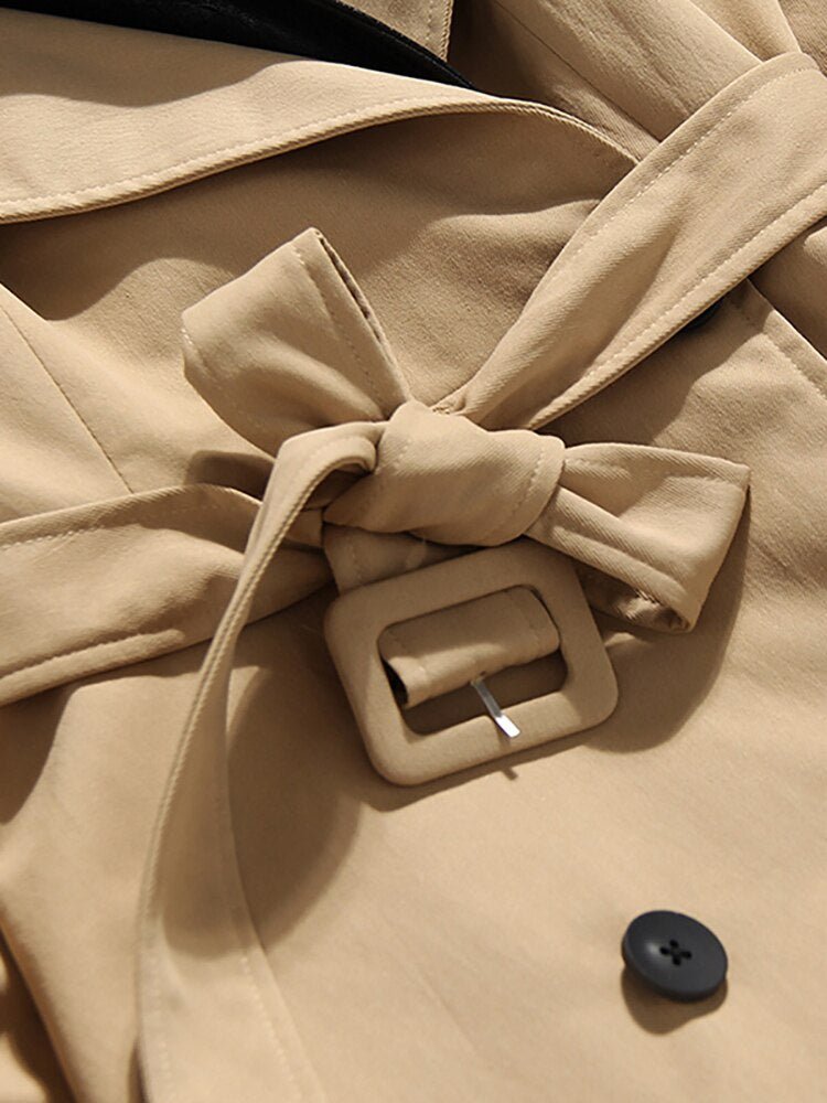 Spliced Lace Up Double-Breasted Coat