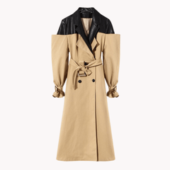 Spliced Lace Up Double-Breasted Coat