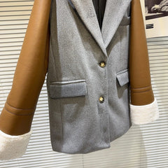 Spliced Leather Sleeves Loose Jacket