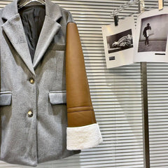 Spliced Leather Sleeves Loose Jacket