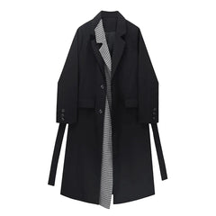 Spliced Plaid Grid Trench Coat