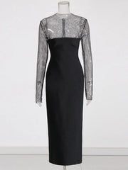 Spliced Rhinestones Mesh Dress