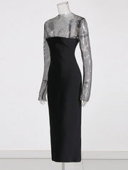Spliced Rhinestones Mesh Dress