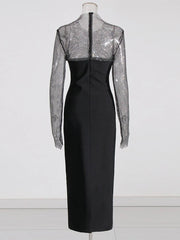 Spliced Rhinestones Mesh Dress