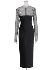 Spliced Rhinestones Mesh Dress