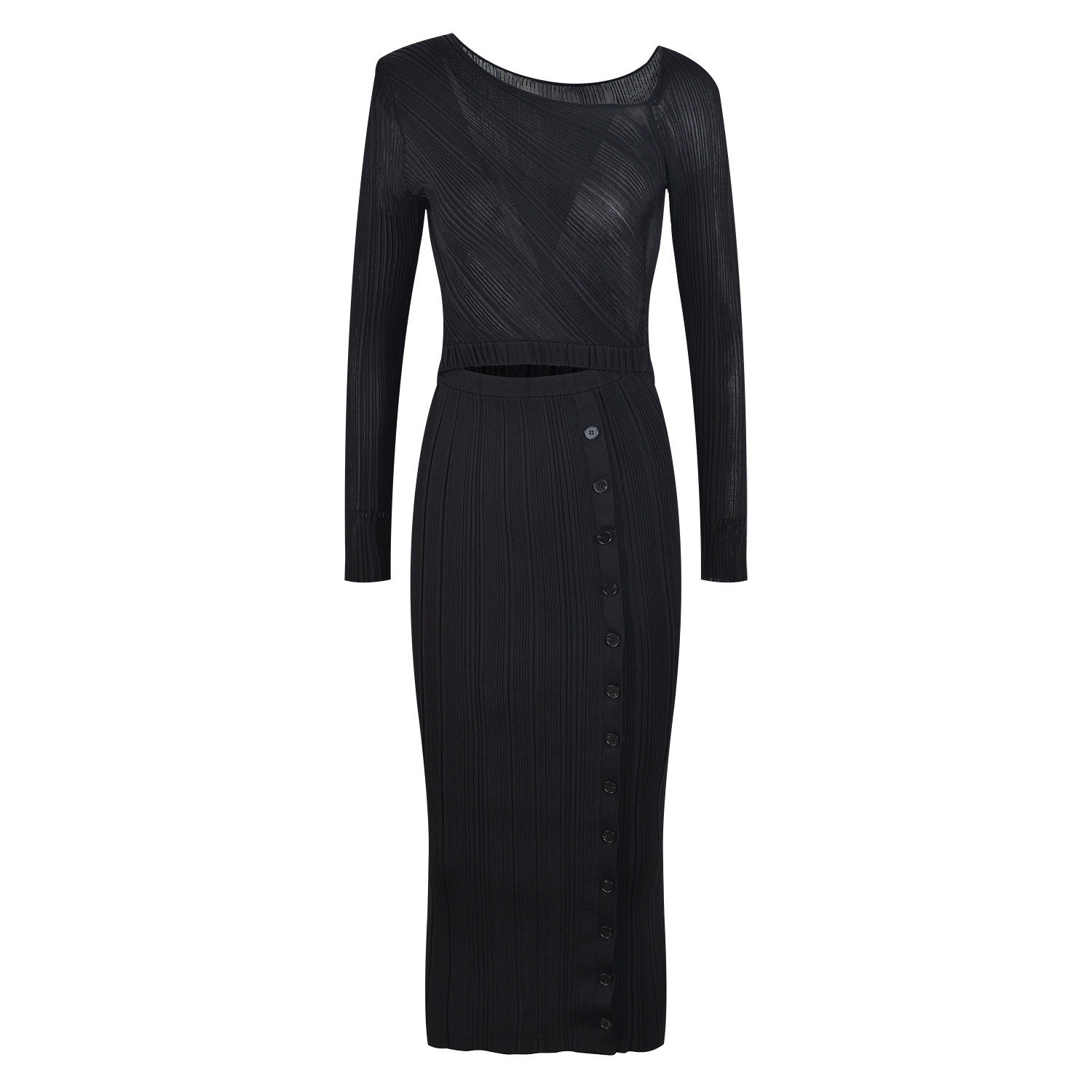 Spliced Ribbed Knit Midi Dress