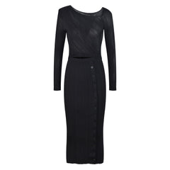 Spliced Ribbed Knit Midi Dress