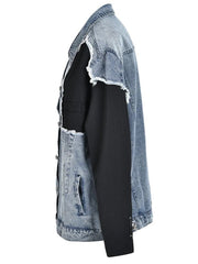 Spliced Ripped Denim Jacket