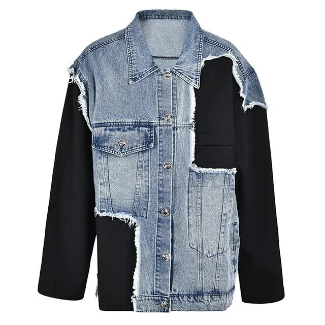 Spliced Ripped Denim Jacket