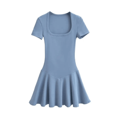 Square Collar Pleated Mini Dress