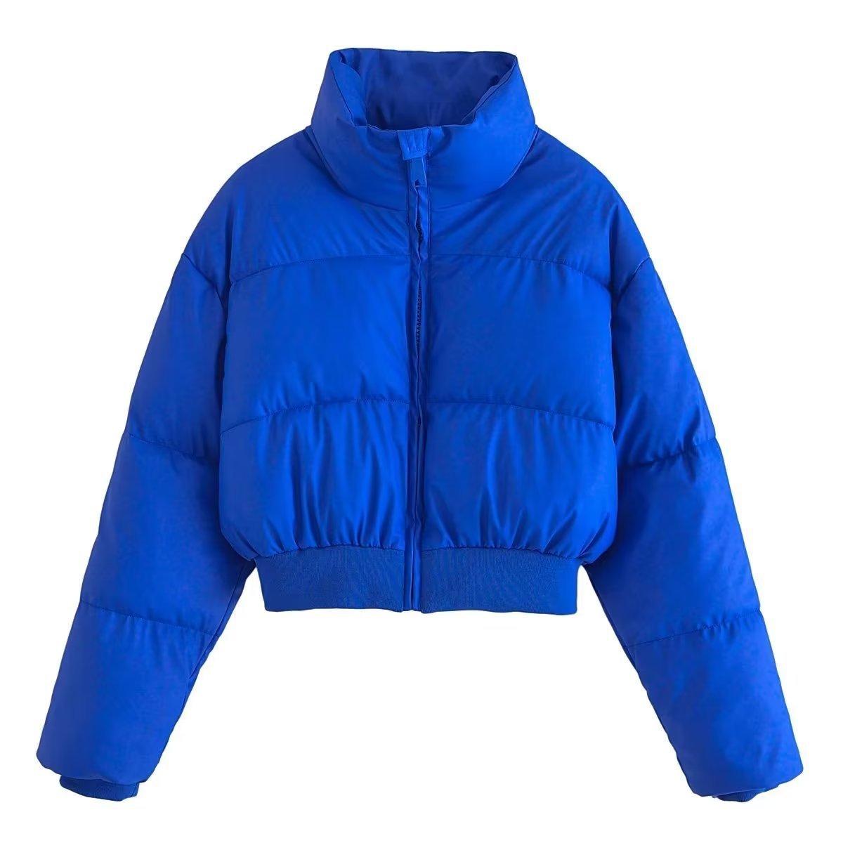 Stand Collar Padded Faux Leather Jacket
