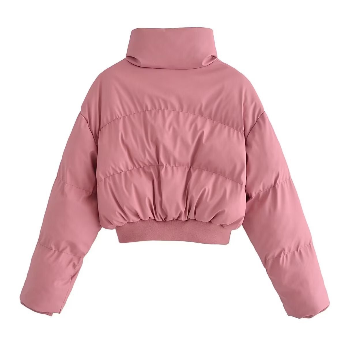 Stand Collar Padded Faux Leather Jacket