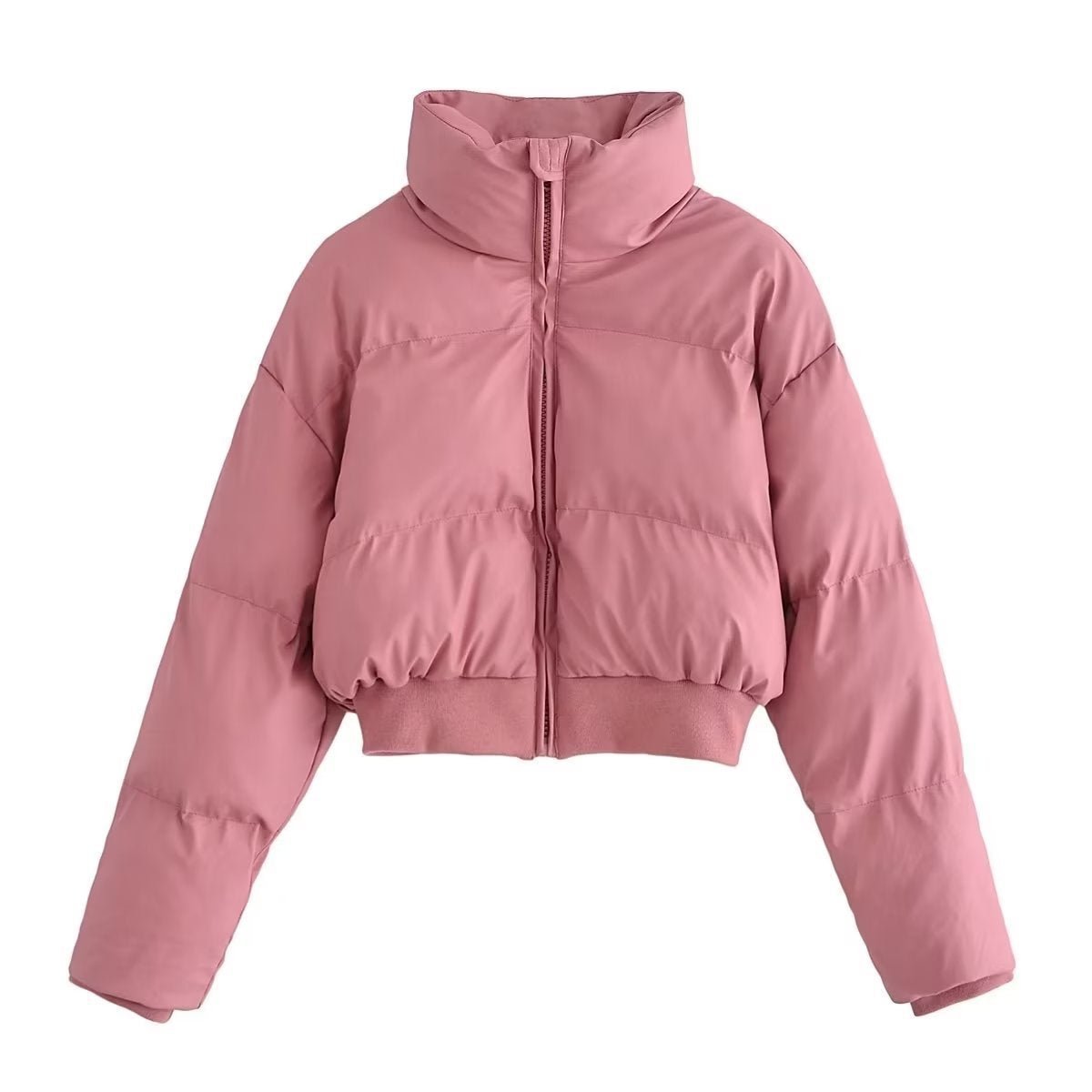 Stand Collar Padded Faux Leather Jacket
