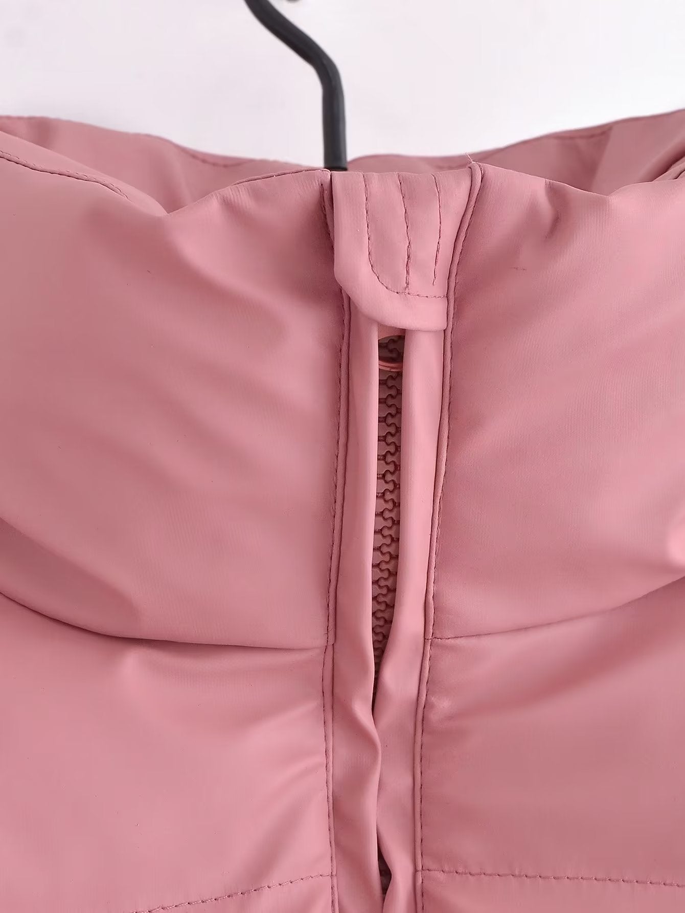 Stand Collar Padded Faux Leather Jacket
