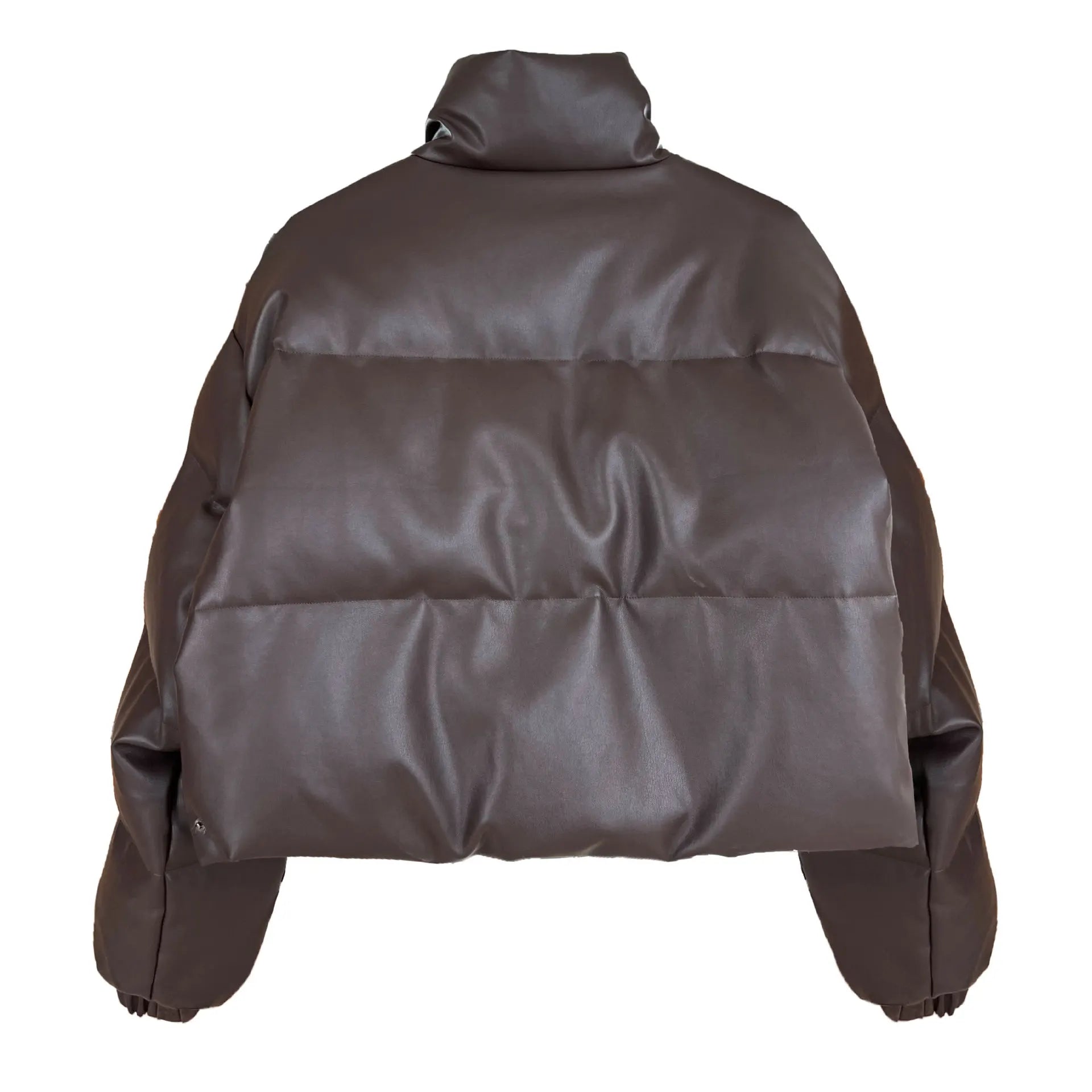 Stand Collar Vegan Leather Short Jacket
