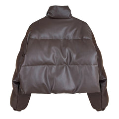 Stand Collar Vegan Leather Short Jacket
