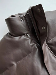 Stand Collar Vegan Leather Short Jacket