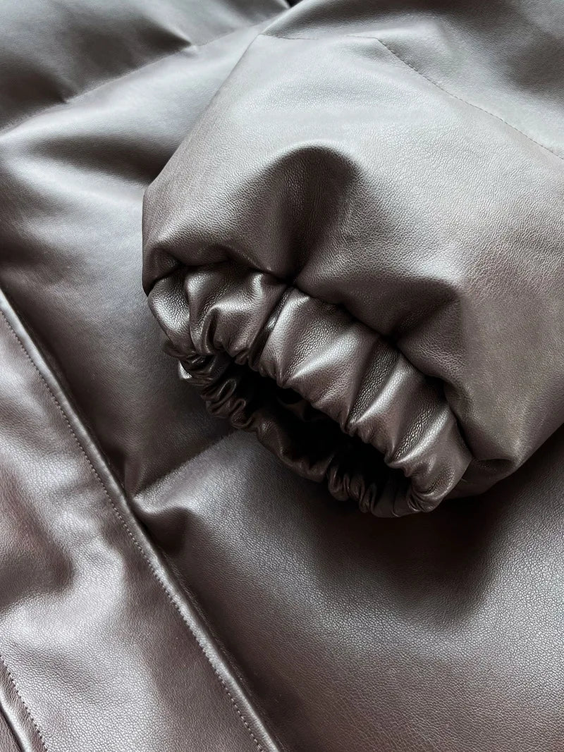 Stand Collar Vegan Leather Short Jacket