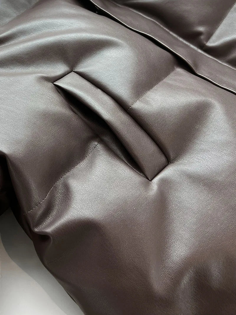 Stand Collar Vegan Leather Short Jacket