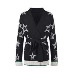 Star-Studded Belted Knit Jacket