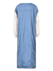 Statement Denim Spliced Sweatshirt Dress